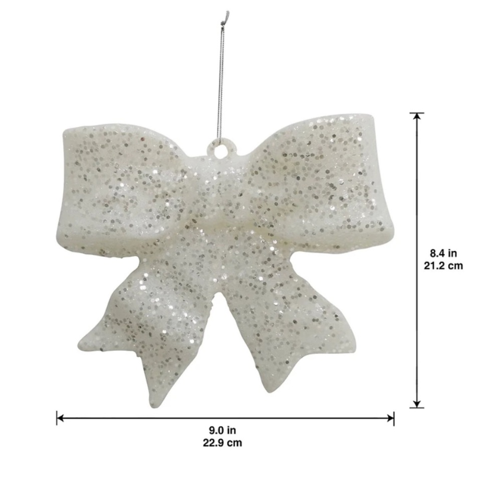 9.25" Jumbo Bow Ornament by Ashland White Glitter Bow Holiday Ornament